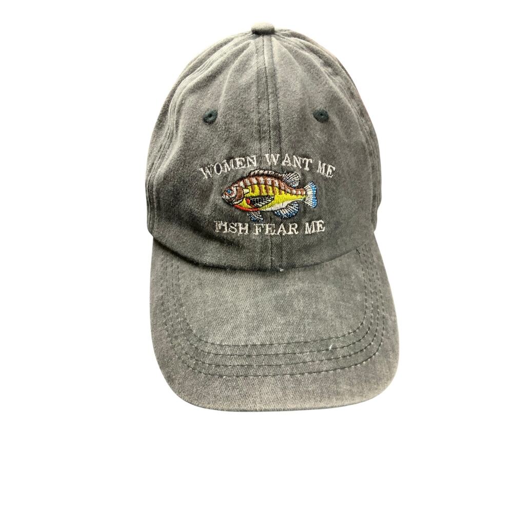 Fishing Hat Women Want Me Fish Fear Me Gray Dad Hat Adjustable Embroidered Cap